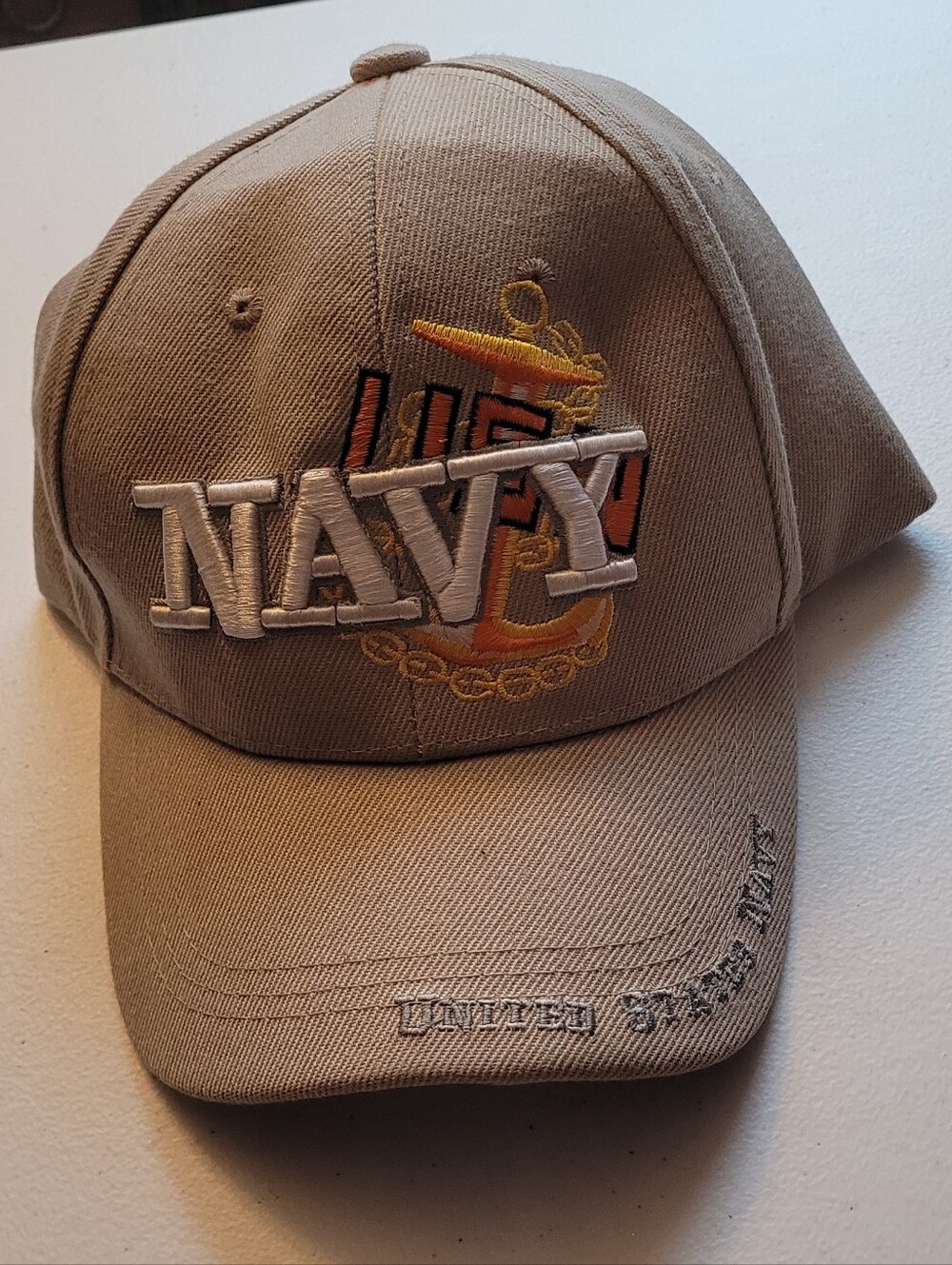 Navy Embroidered Khaki Baseball Cap - Unbranded